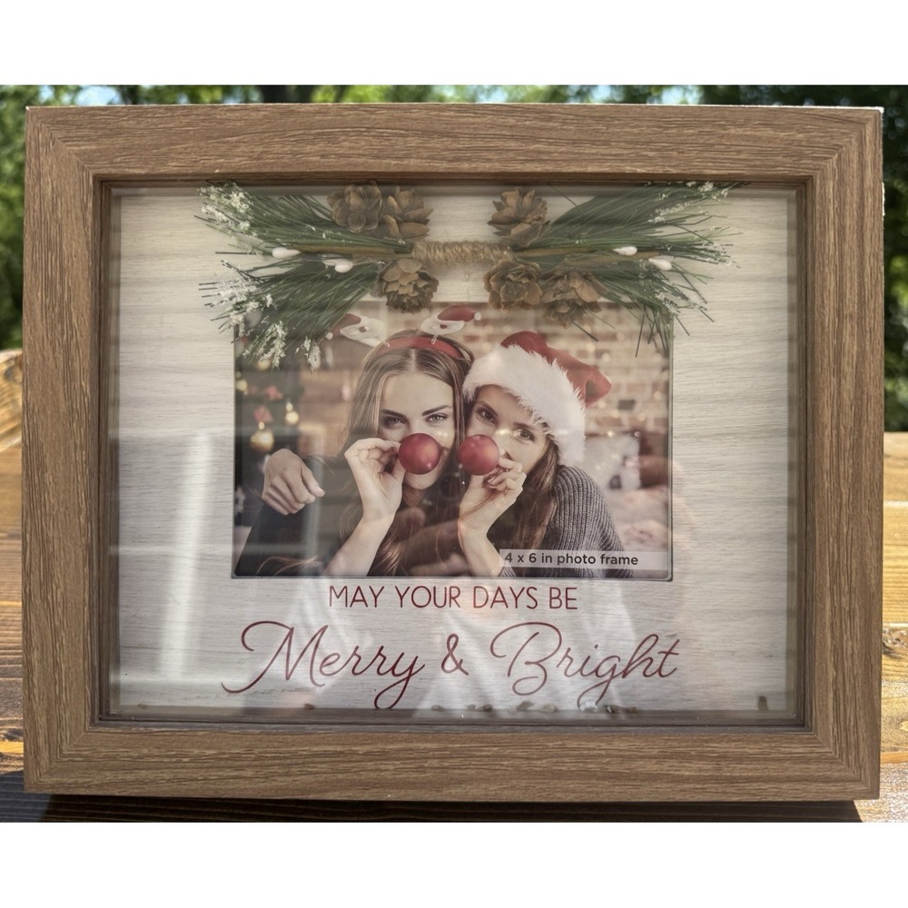 Christmas‎ Picture Frame 4x6 Merry Bright Rustic Wood Holiday Farmhouse Decor